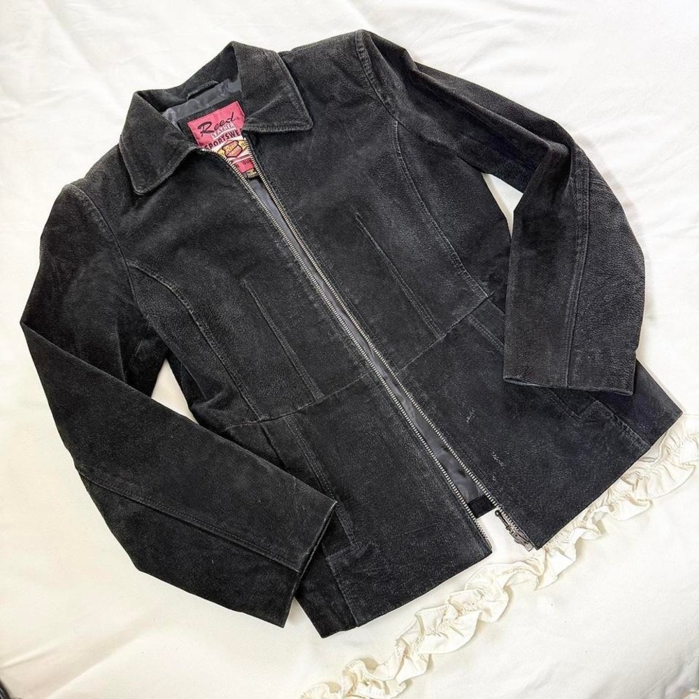 90s reed leather black fitted jacket size small